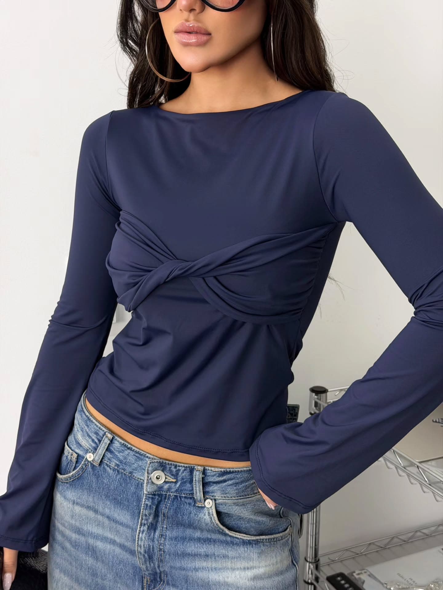 Cropped Manga Flare — Cropped Manga Flare - Azul marinho / P