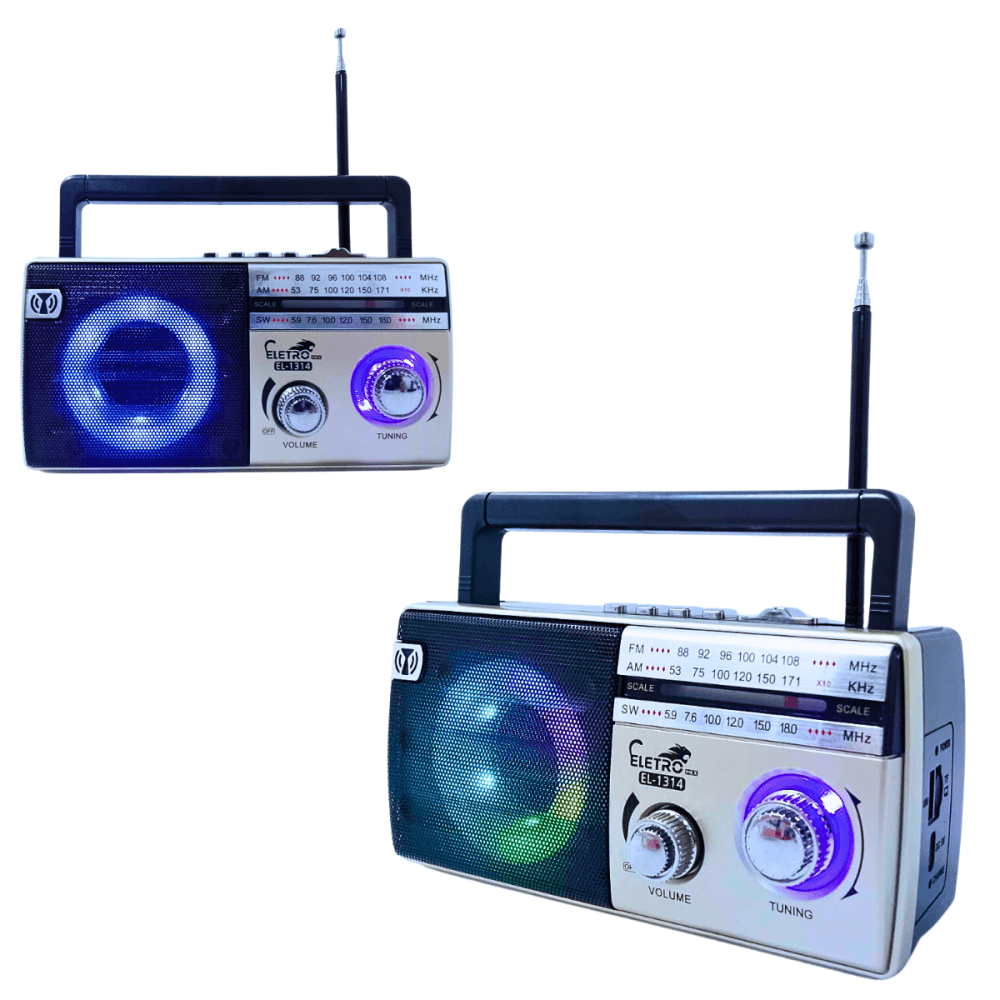 Rádio Retro Bluetooth 5 3 LED RGB Antena AM FM EL-1314 — default