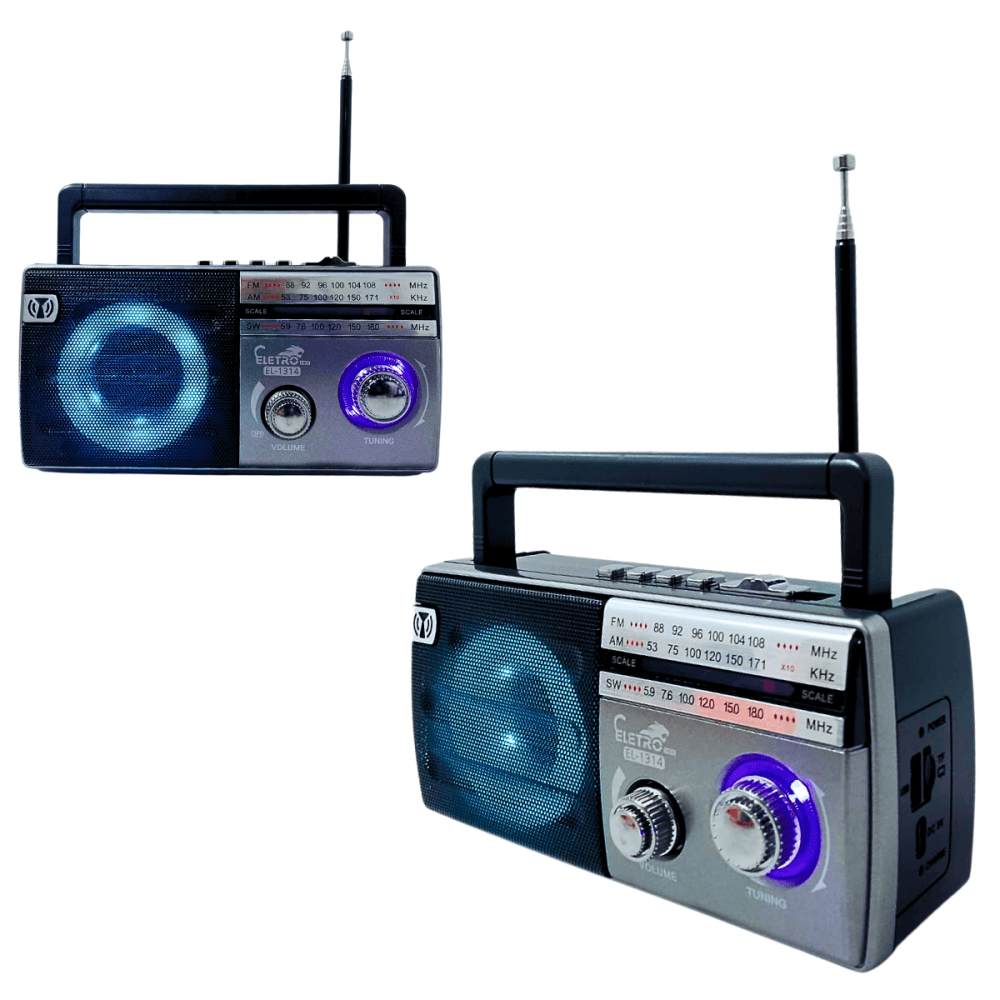Rádio Retro Bluetooth 5 3 LED RGB Antena AM FM EL-1314