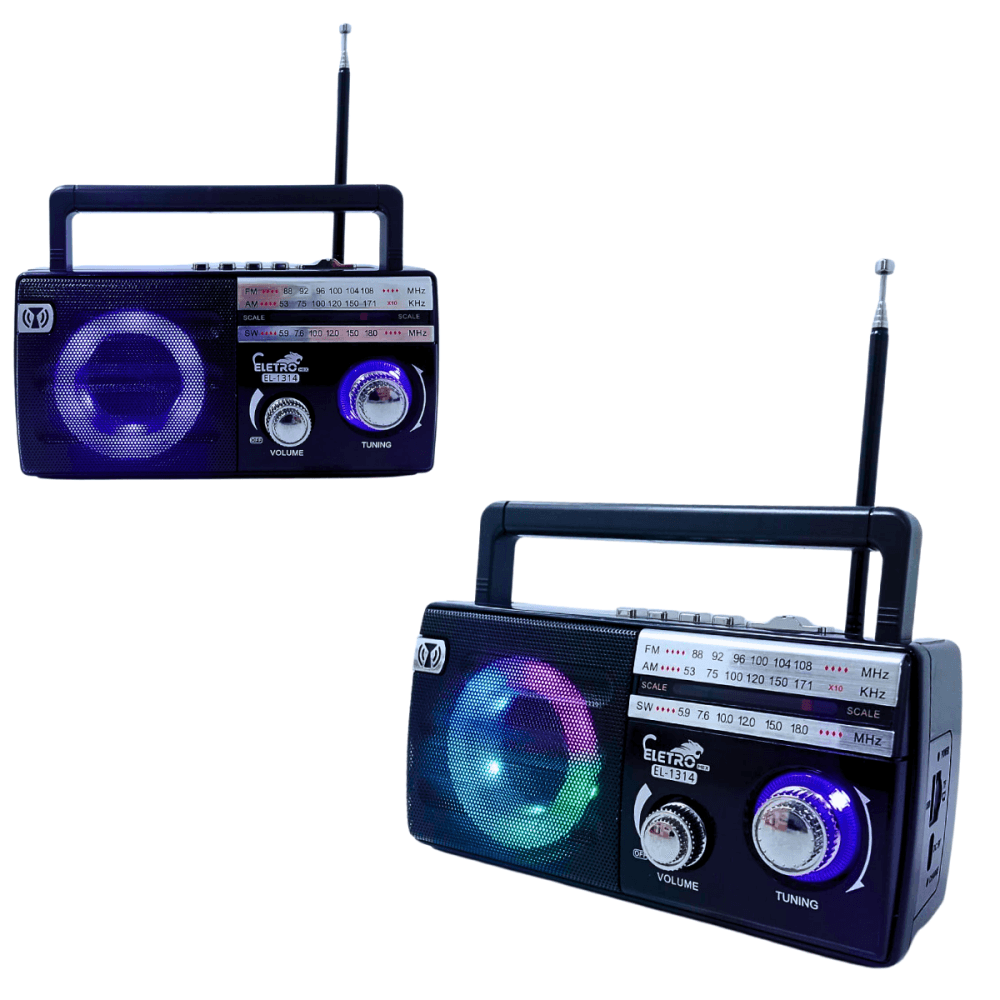 Rádio Retro Bluetooth 5 3 LED RGB Antena AM FM EL-1314