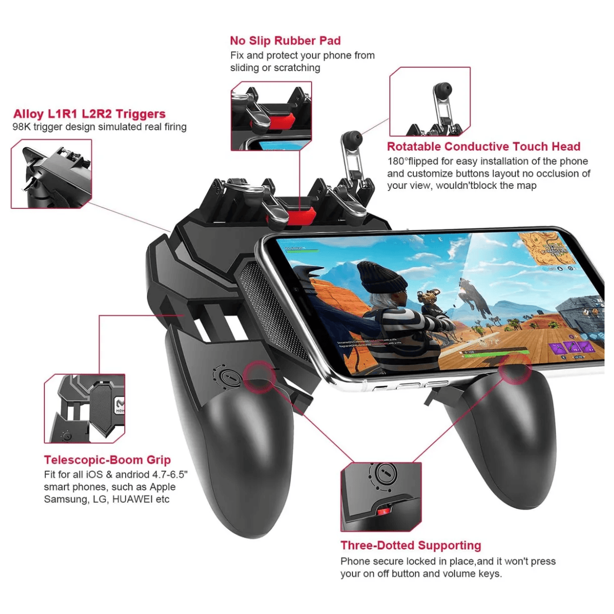 Controle Gamer Manual Gatilhos Suporte Celular CON-7436