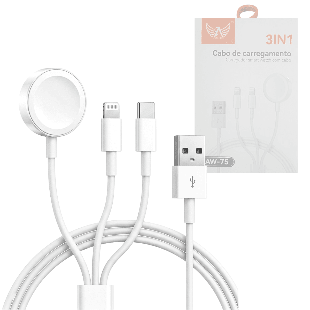 Cabo carregamento 3 1 conexão tipo-c lightning smart aw-75 — default