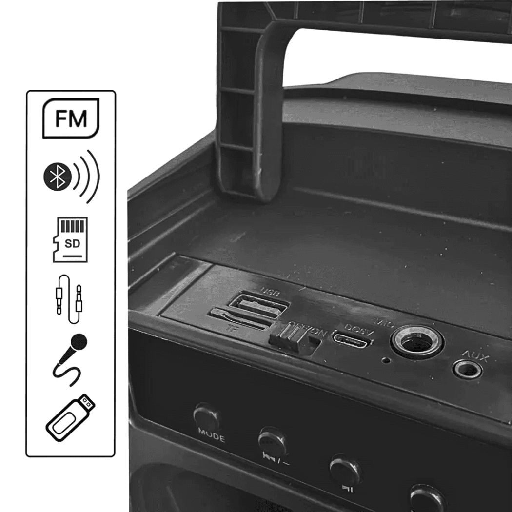 Caixa som bluetooth portátil 100w microfone ka-8201