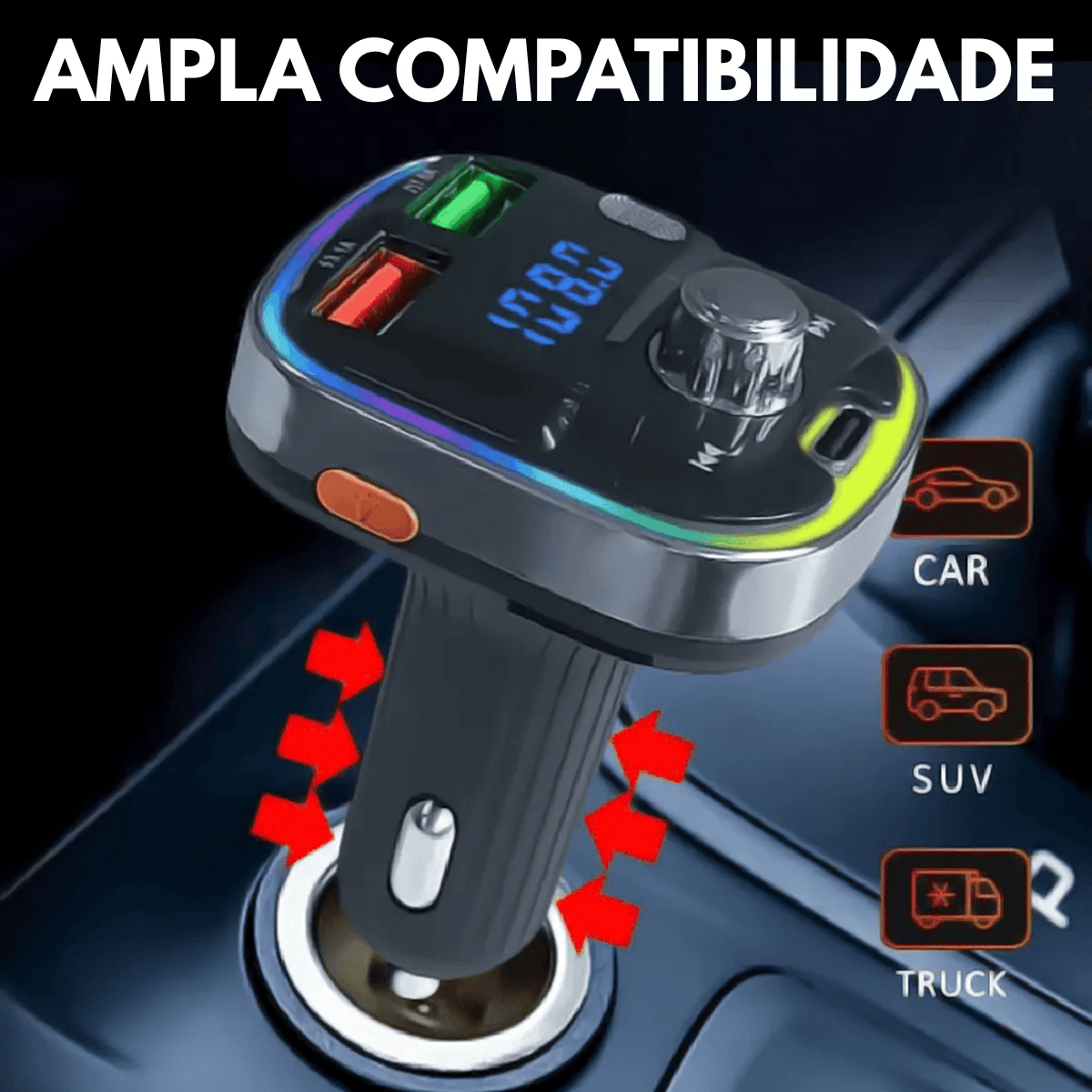 Carregador Transmissor Veicular Player Bluetooth CAR-3465