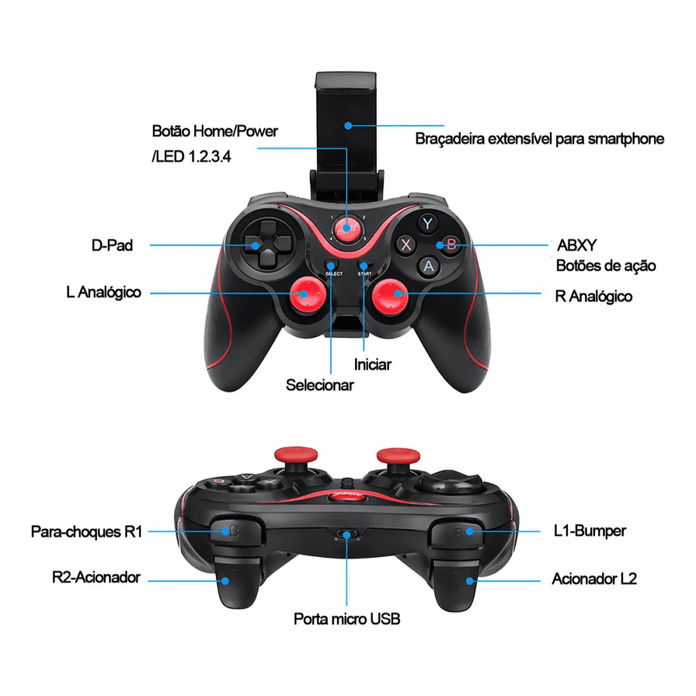 Controle Gamer Sem Fio Suporte Celular Joystick Manete SN-X3