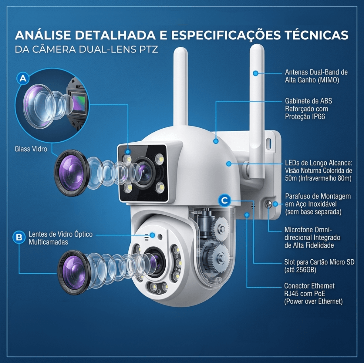 Câmera Segurança Duas Lentes Antenas Alta AL-S389