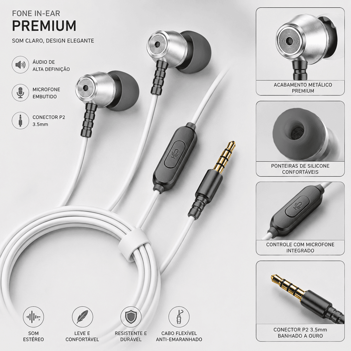 Fone Ouvido Hi-Fi Stereo Metal Fio Controle Volume AL-T2