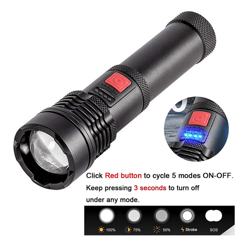 Lanterna Tática Portátil Bateria Recarregável Luz AL-B1915
