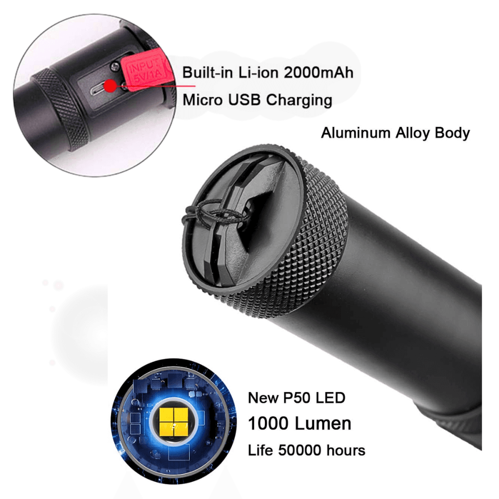 Lanterna Tática Portátil Bateria Recarregável Luz AL-B1915