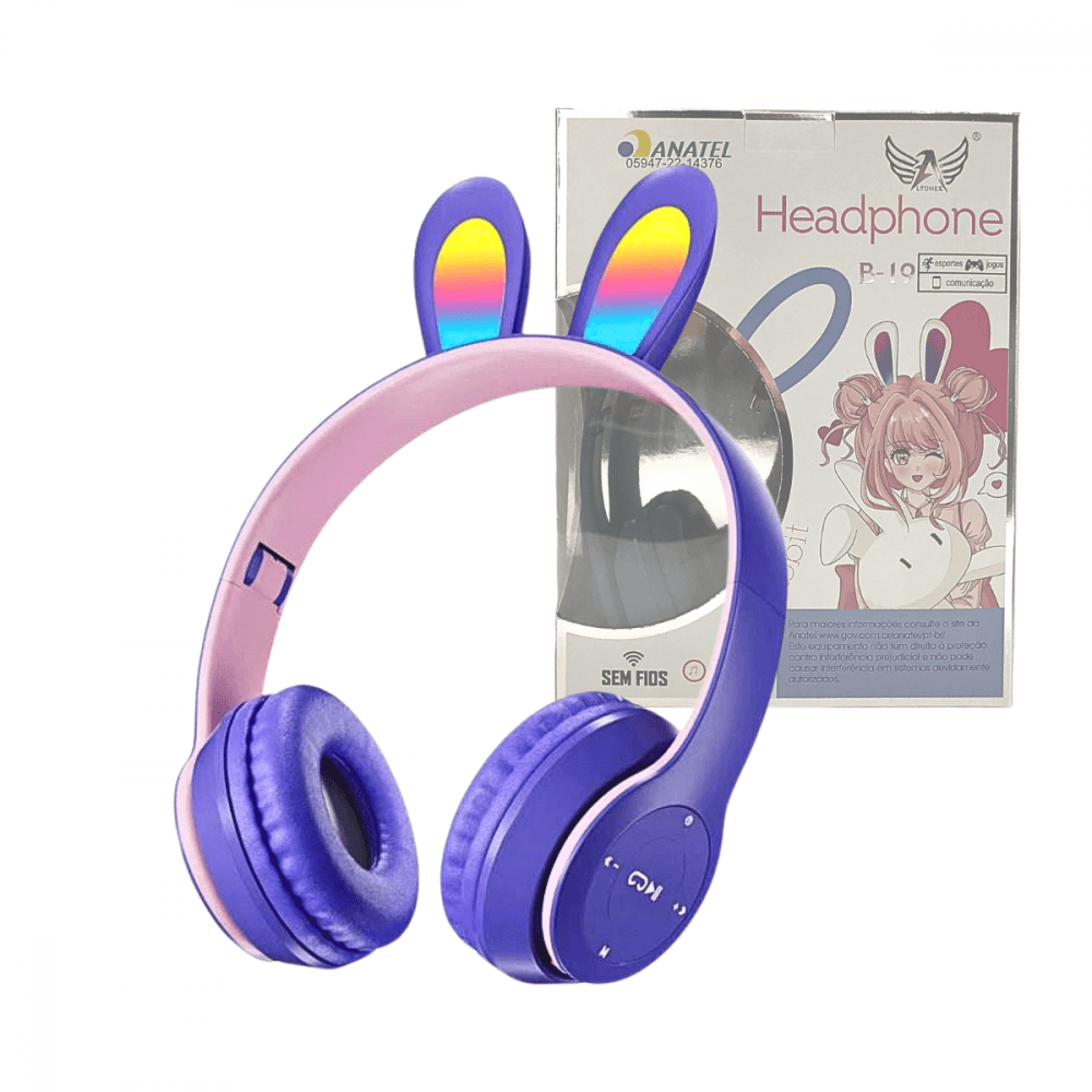 Fone Ouvido Headphone Bluetooth Sem Fio Orelha Coelho B-19D