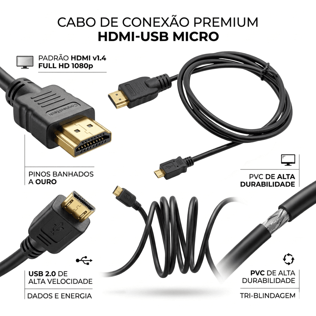 Cabo dados HDMI V8 1 5 metros KAP-HV054