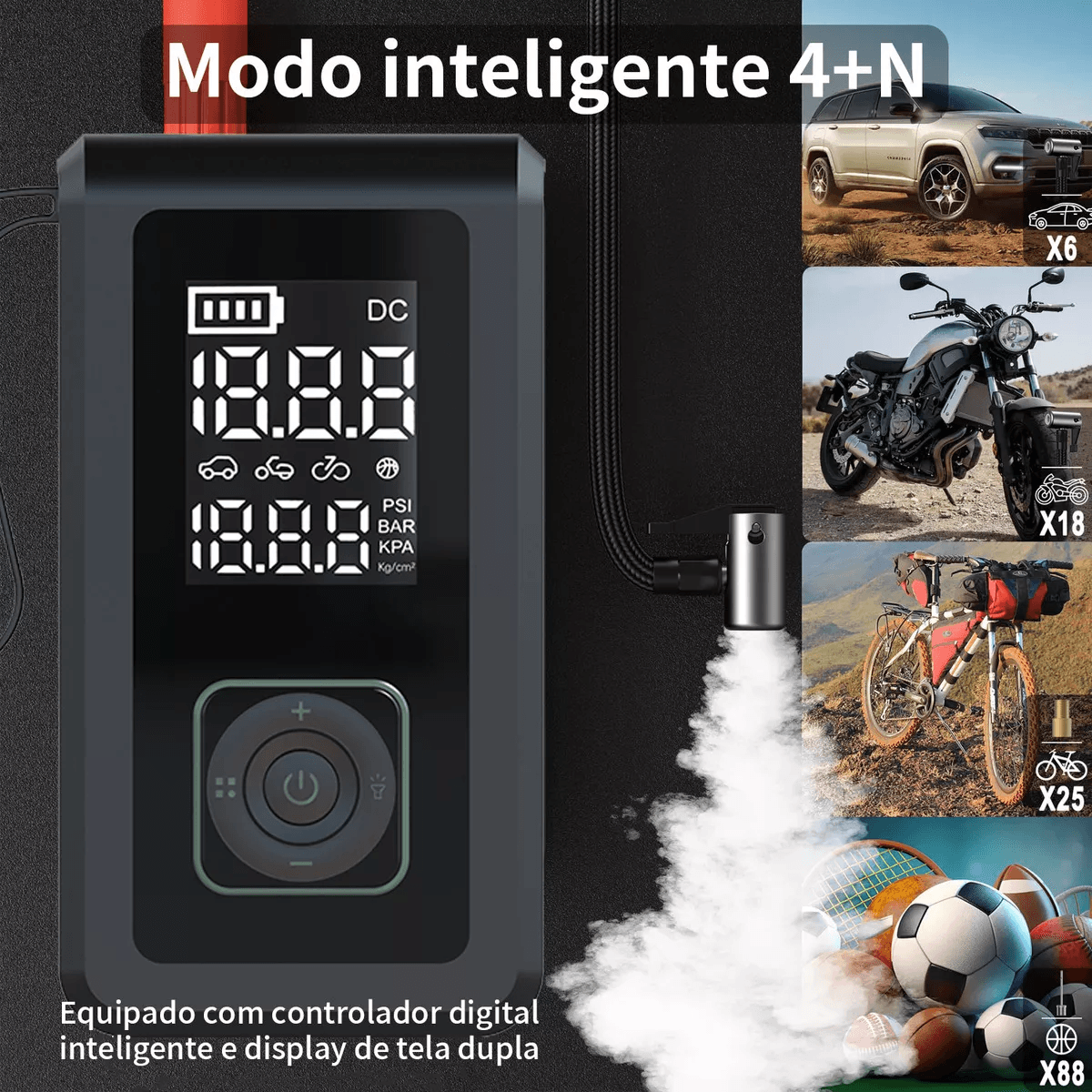 Calibrador Compressor Pneu Bomba Ar Auxiliar Partida YT168