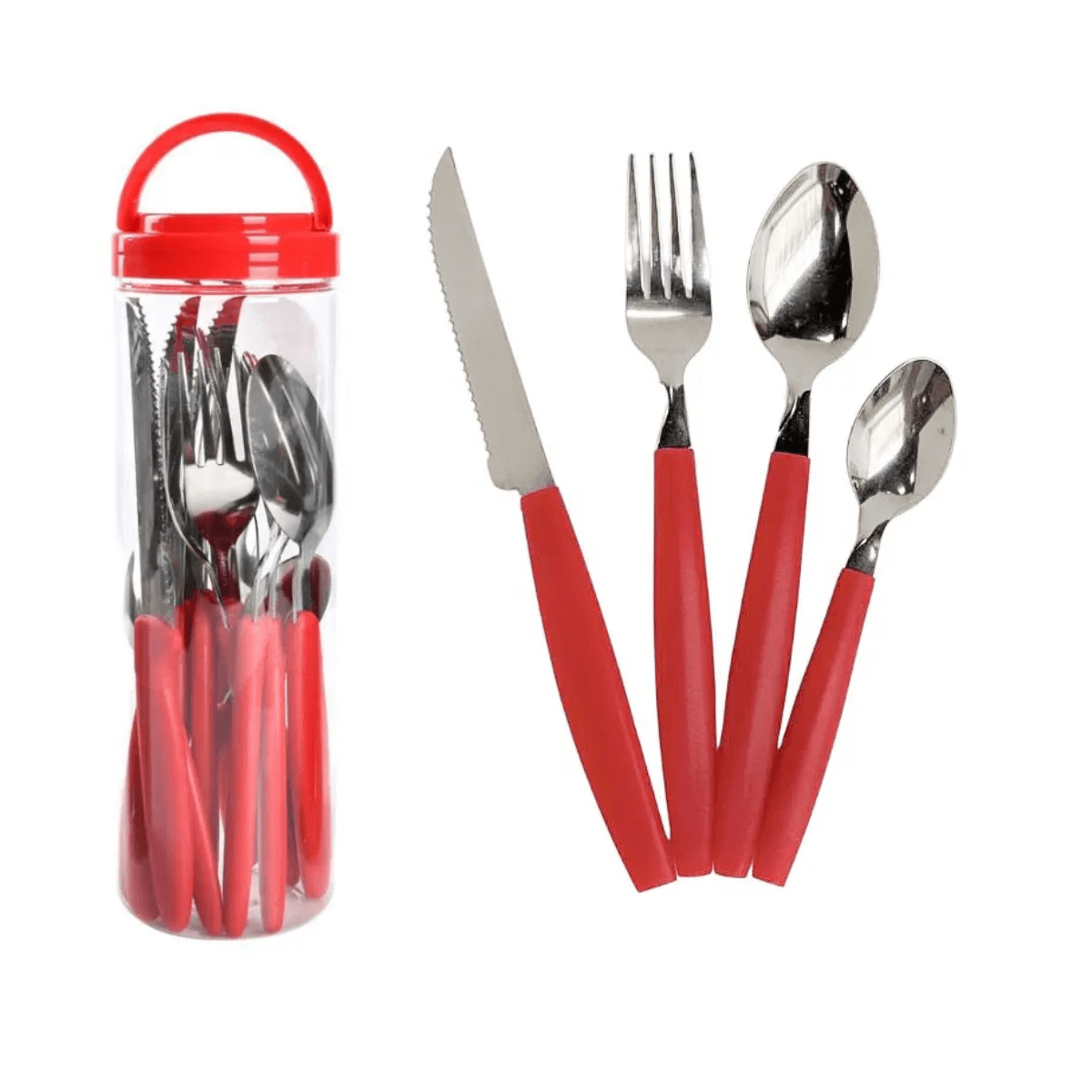 Conjunto Talheres Faqueiro Pote 24 Pçs Aço AL-1745 — Vermelho