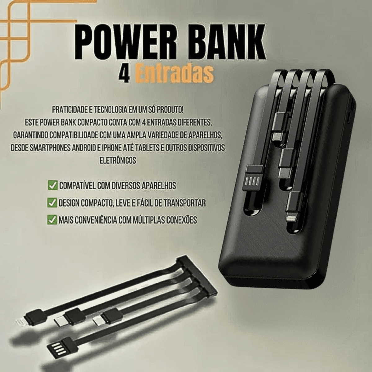 Carregador Portátil Power Bank 20000mAh 10W 04 Saídas KA-964