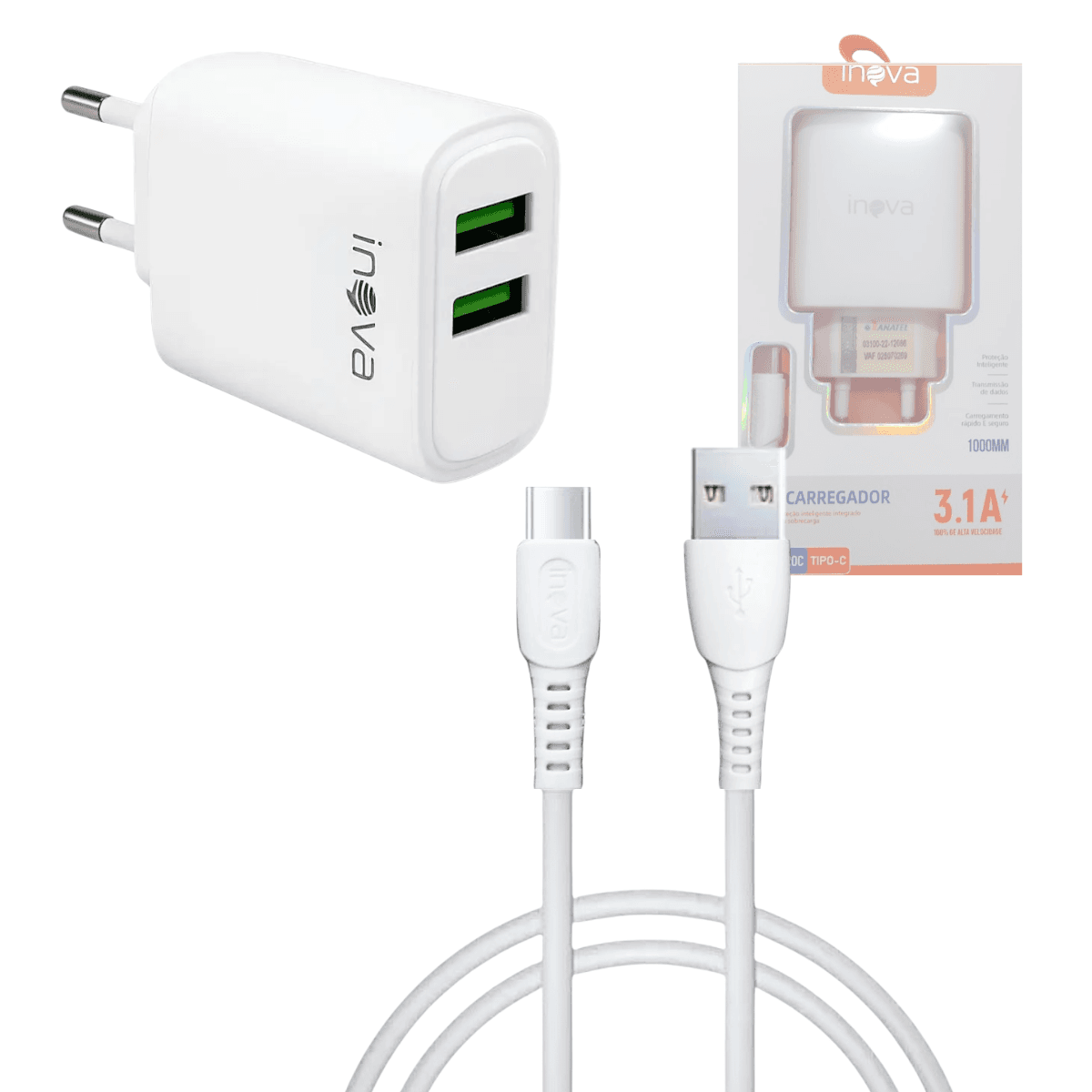 Carregador Completo 02 Entradas USB 3 1A Cabo CAR-12820C — default