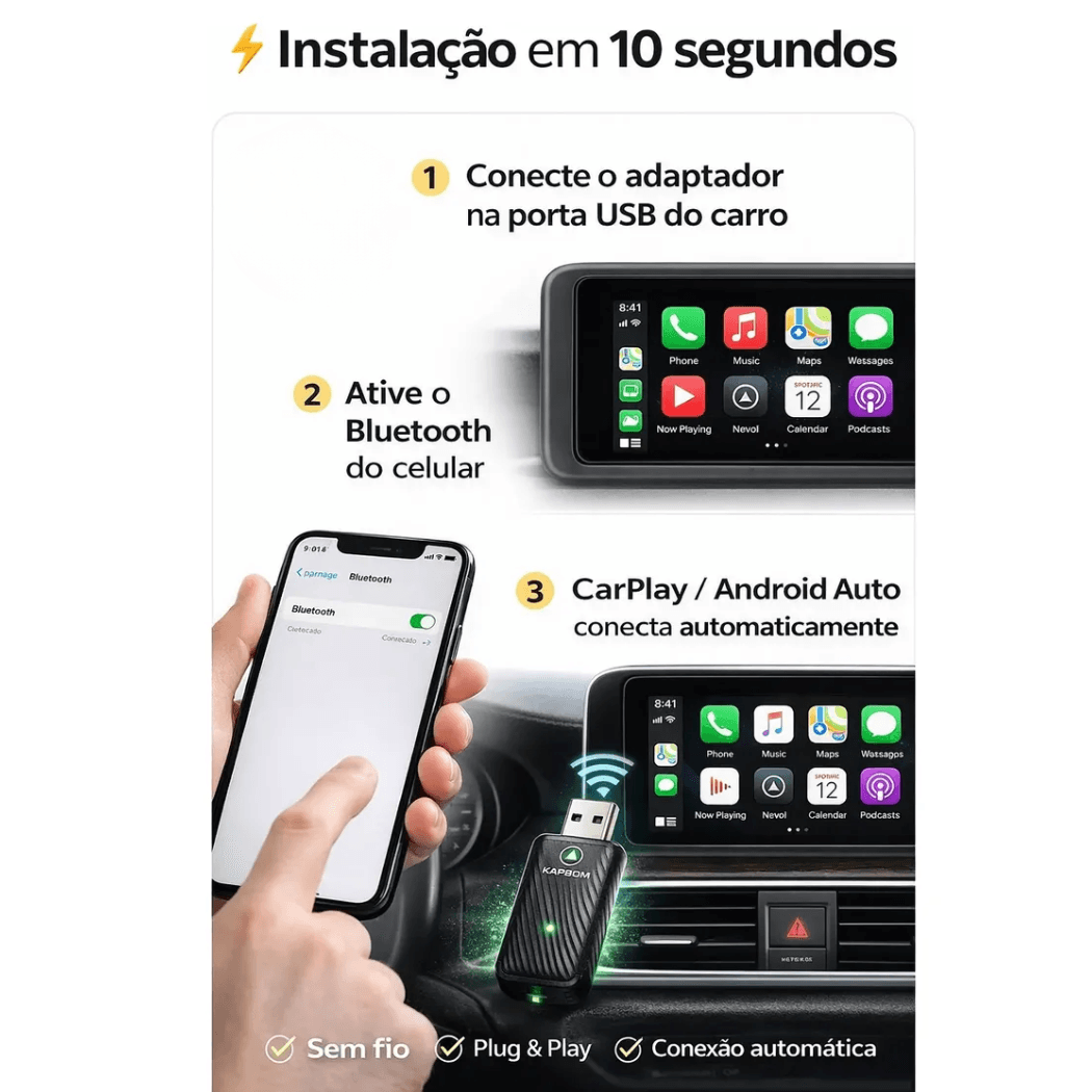 Adaptador Carplay Wireless Android Auto 2 1 KA-1132