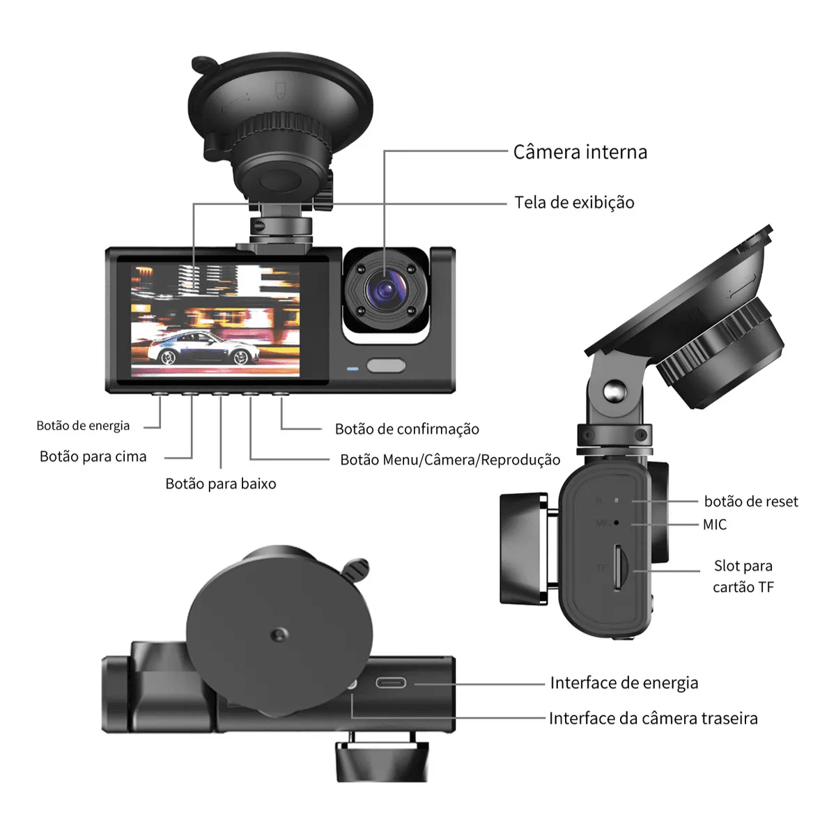 Câmera Veicular Wi-Fi Full HD 1080p Frontal Ré App C309-2