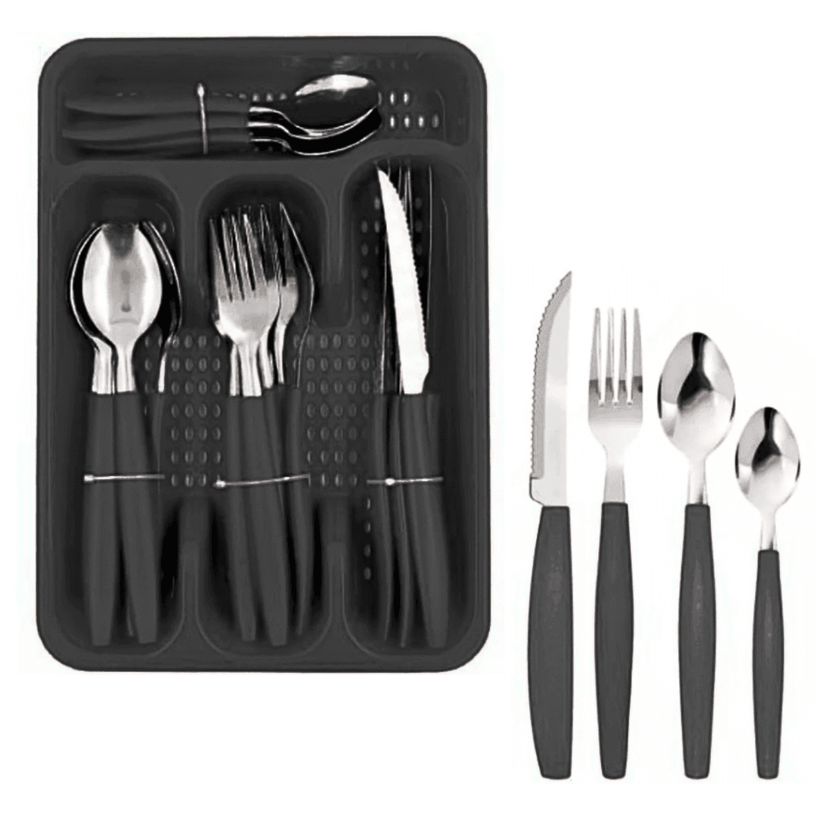 Conjunto Talheres Faqueiro Bandeja 24 Pçs Aço AL-1747