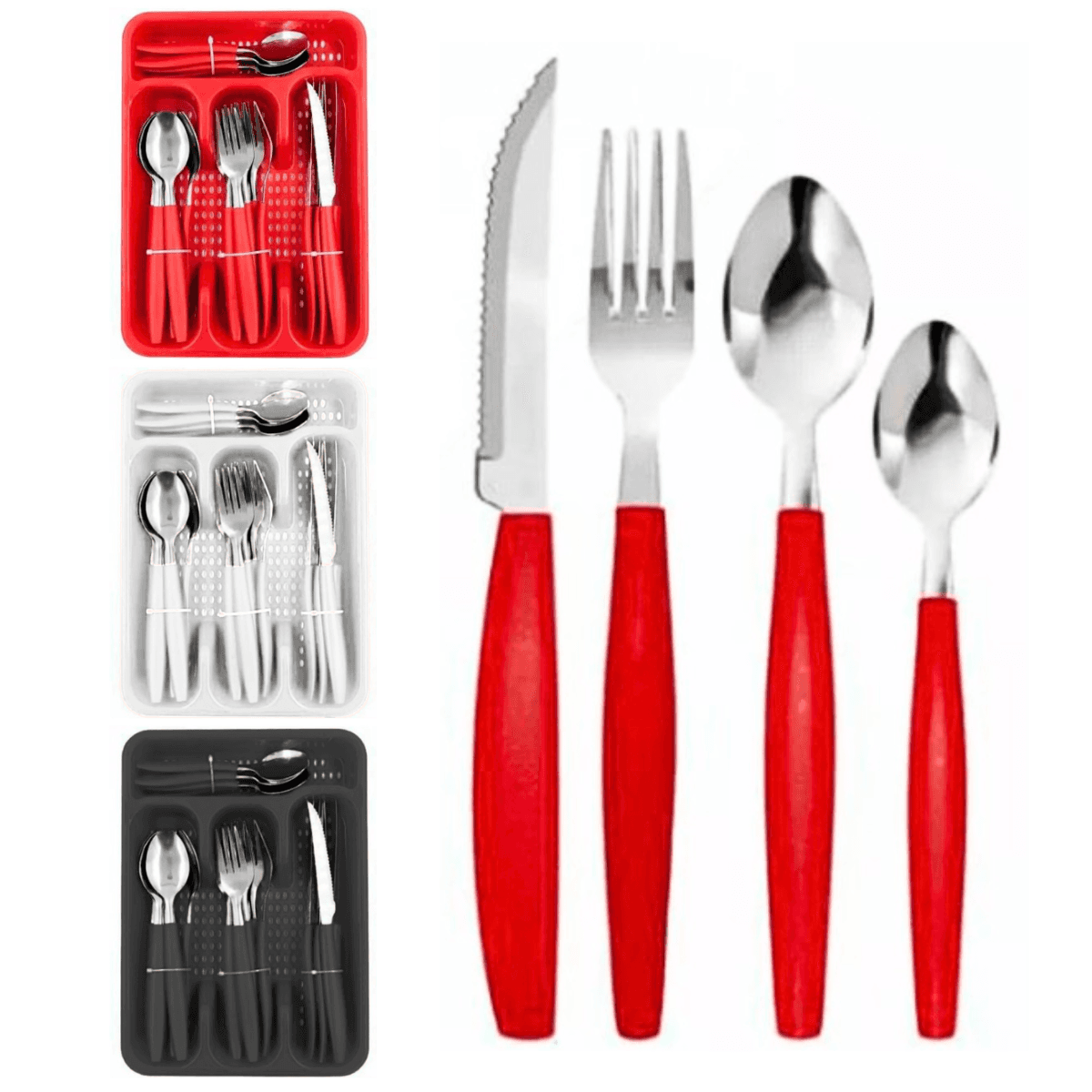 Conjunto Talheres Faqueiro Bandeja 24 Pçs Aço AL-1747