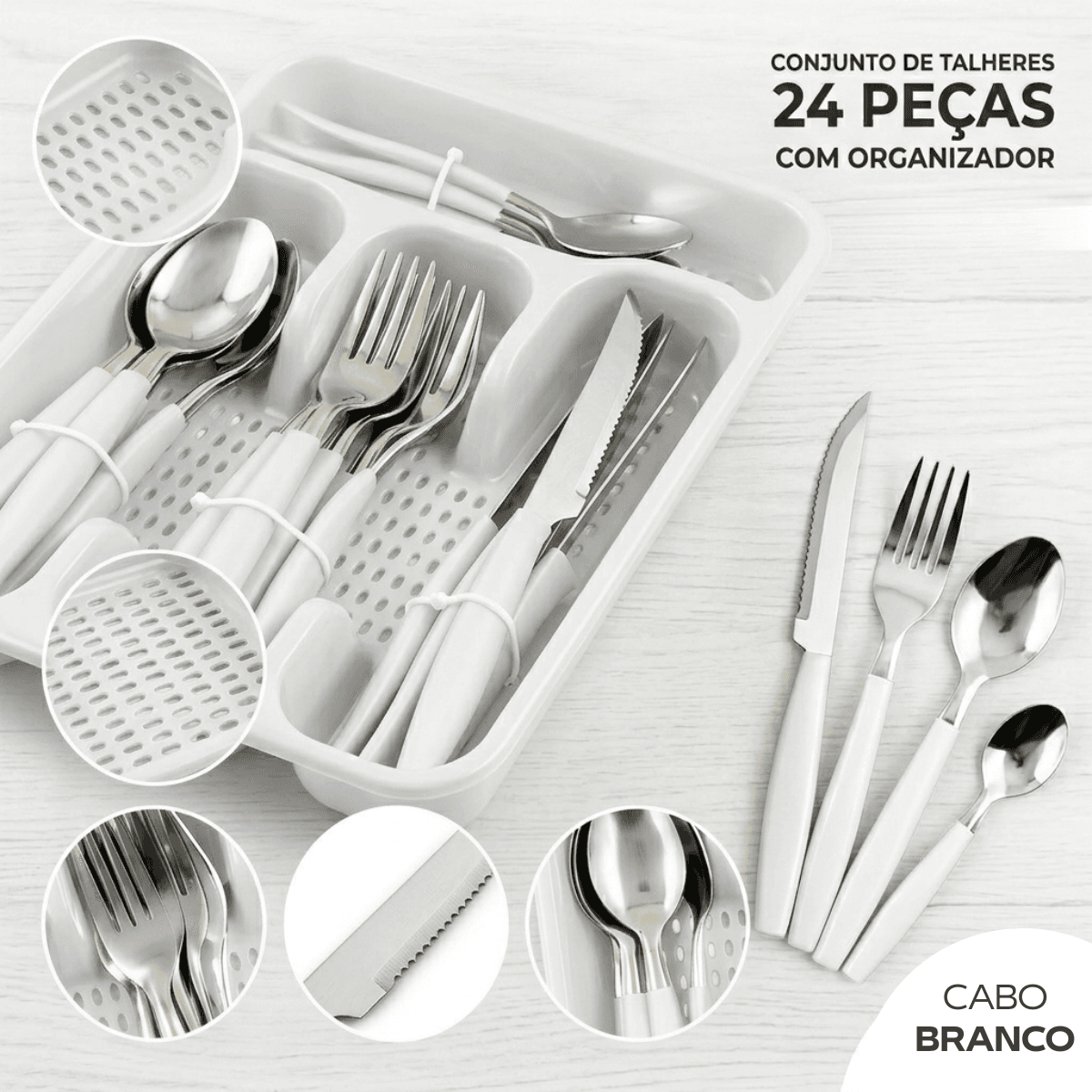 Conjunto Talheres Faqueiro Bandeja 24 Pçs Aço AL-1747