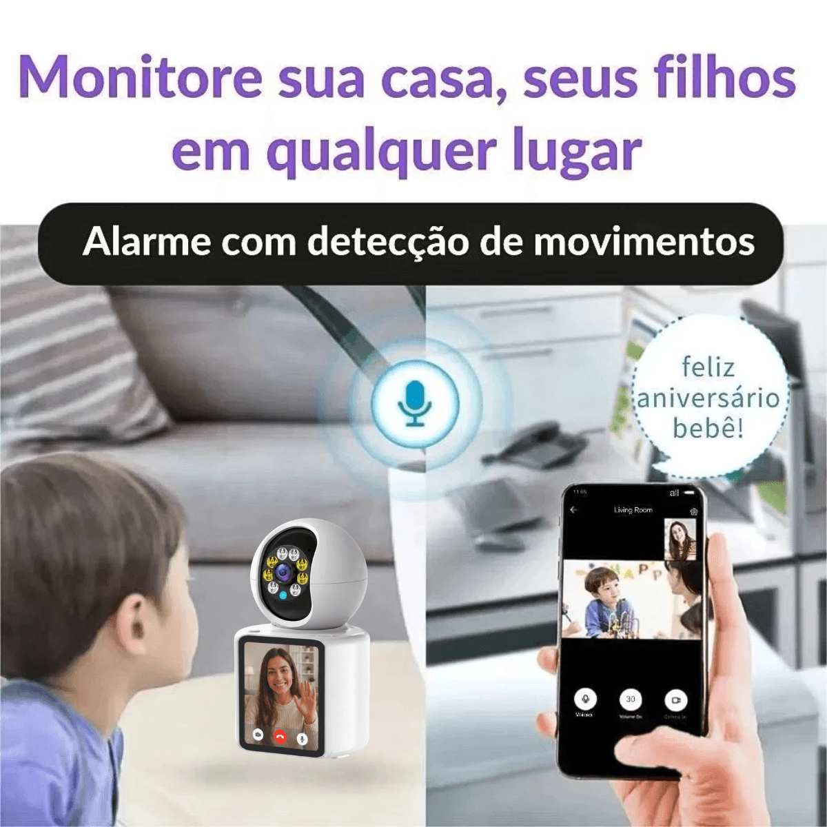 Câmera Segurança Babá Eletrônica Tela Full HD AL-S391