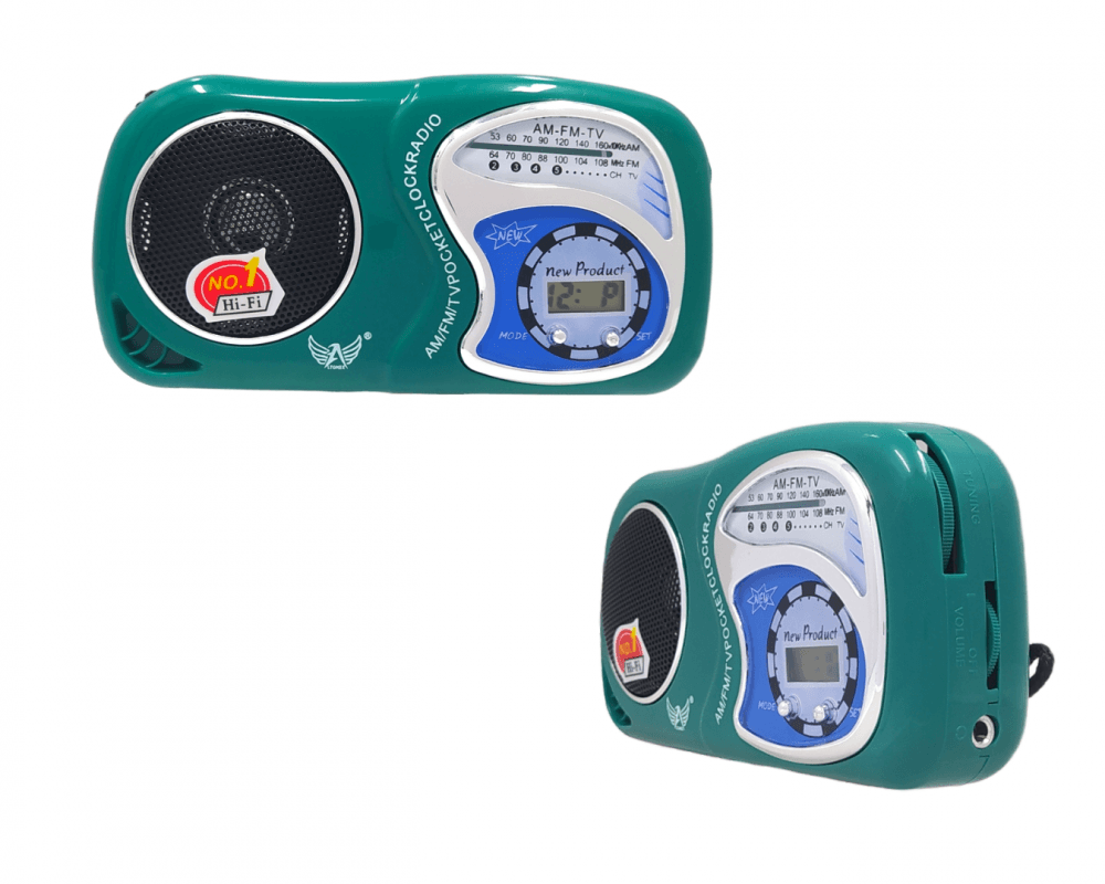Rádio Portátil Retro FM AM Relógio Digital A-2019 — Verde