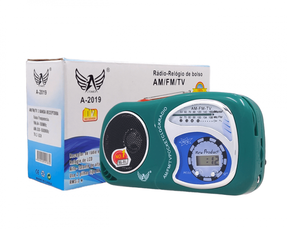 Rádio Portátil Retro FM AM Relógio Digital A-2019