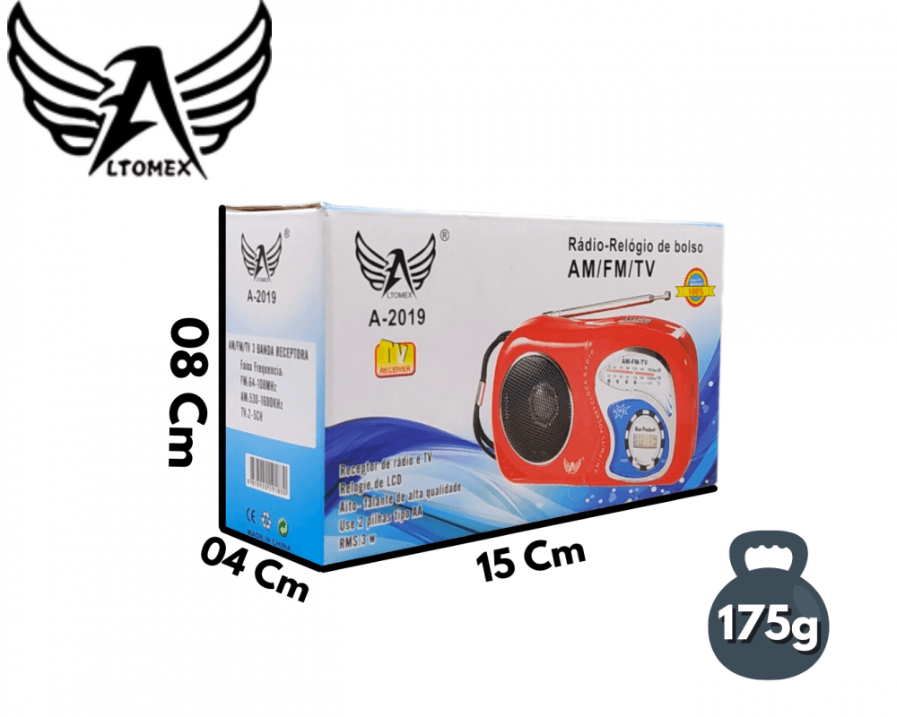 Rádio Portátil Retro FM AM Relógio Digital A-2019