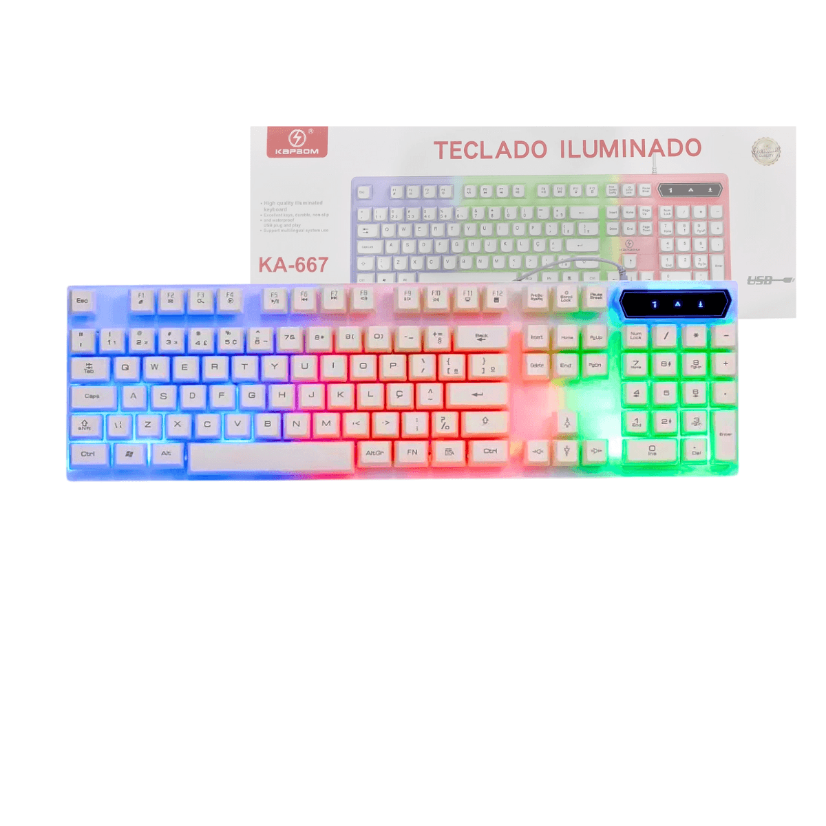 Teclado Gamer Branco Semi Mecânico LED RGB KA-667 — default