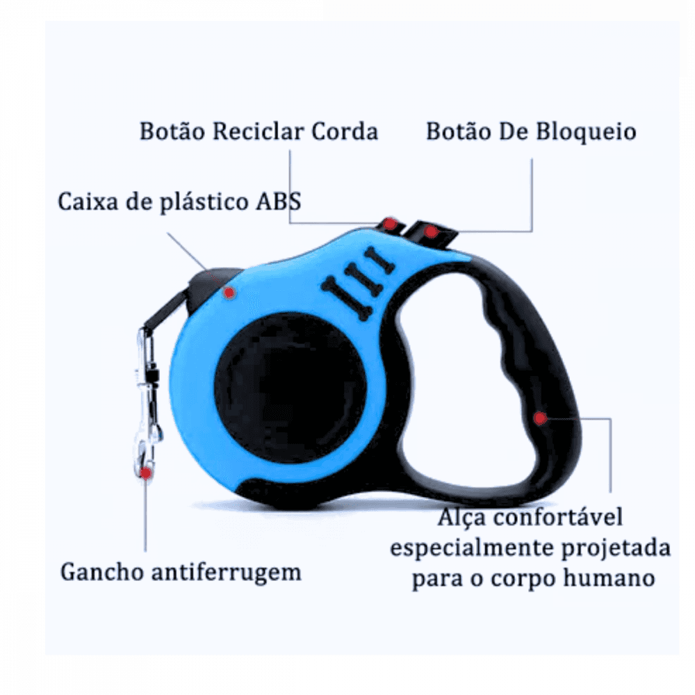 Coleira Guia Retrátil Cachorro Passeio Pets 3 metros KA-7791