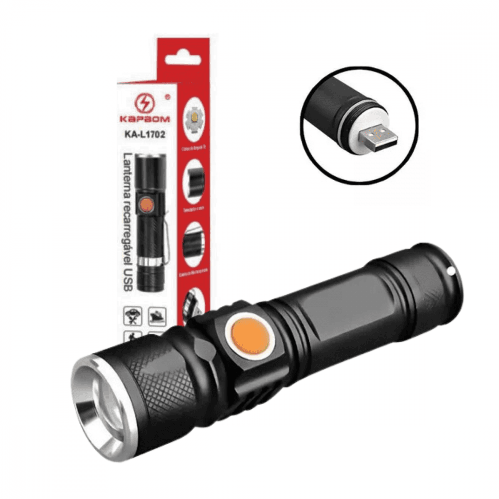 Lanterna Tática Portátil Carregamento USB Luz LED KA-L1702