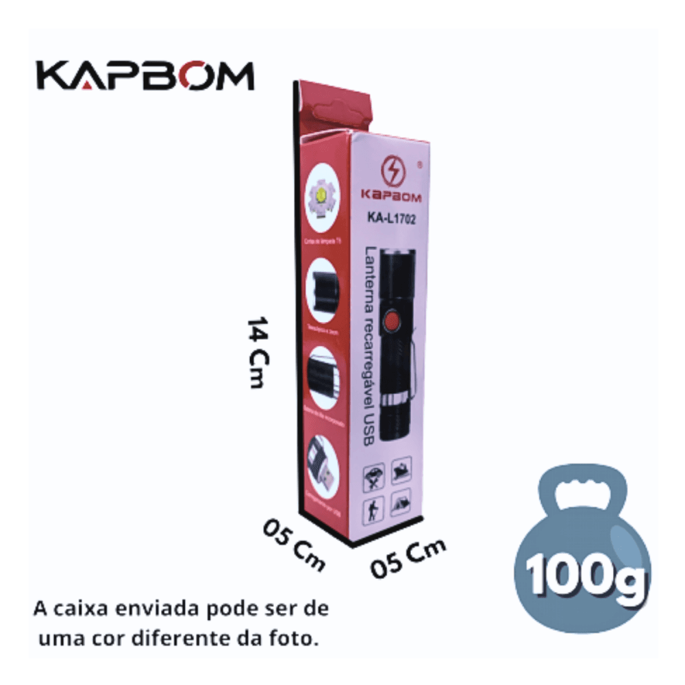 Lanterna Tática Portátil Carregamento USB Luz LED KA-L1702