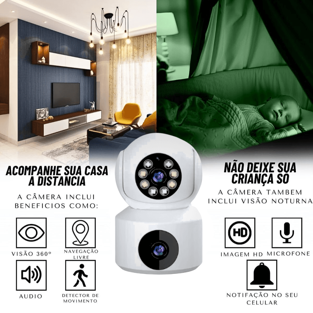 Câmera Segurança Babá Eletrônica Wi-fi 360 Full Hd AL-S386