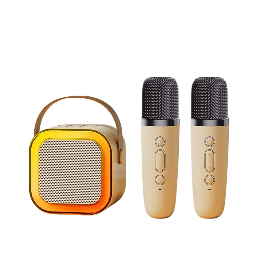 Caixa Som Bluetooth Karaokê Portátil LED 02 Microfones K12-2 — Bege