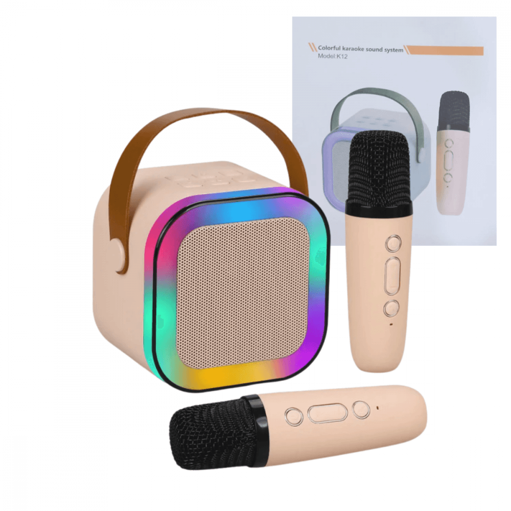Caixa Som Bluetooth Karaokê Portátil LED 02 Microfones K12-2