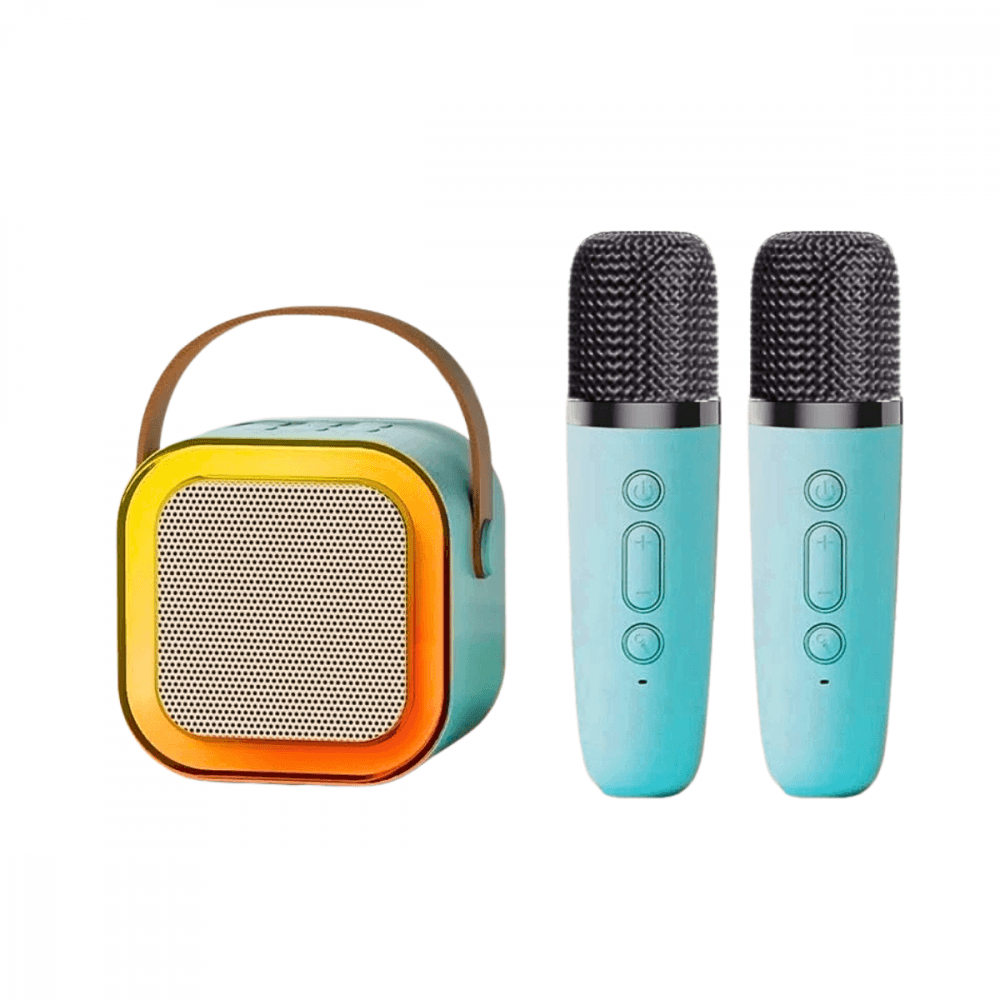 Caixa Som Bluetooth Karaokê Portátil LED 02 Microfones K12-2 — Azul