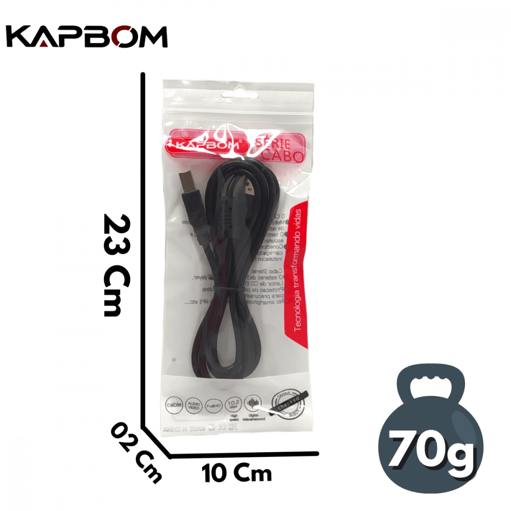 Cabo Impressora Universal USB 1 5 Metros AM BM KAP-V06