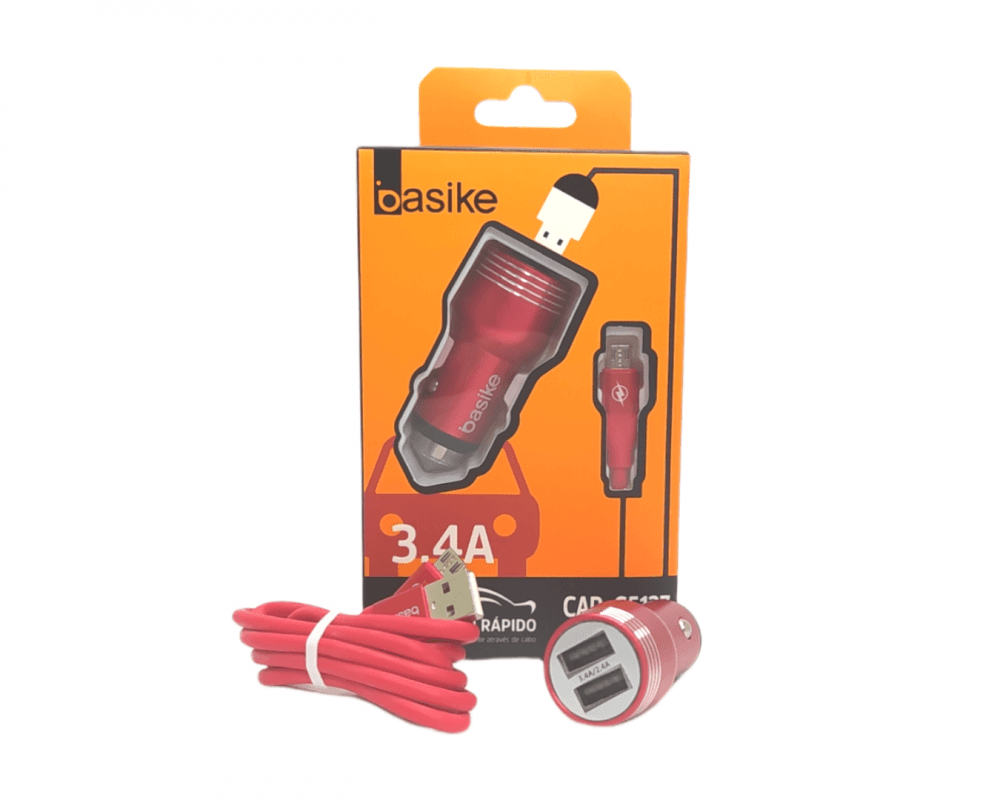 Carregador Veicular 2 Portas USB 3 4A Cabo V8 CAR-G5137-V8
