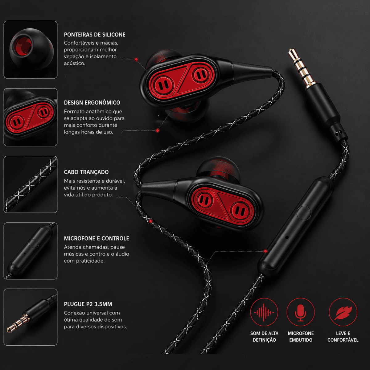 Fone Ouvido Extra Bass Earphone Fio Controle Volume AL-E17