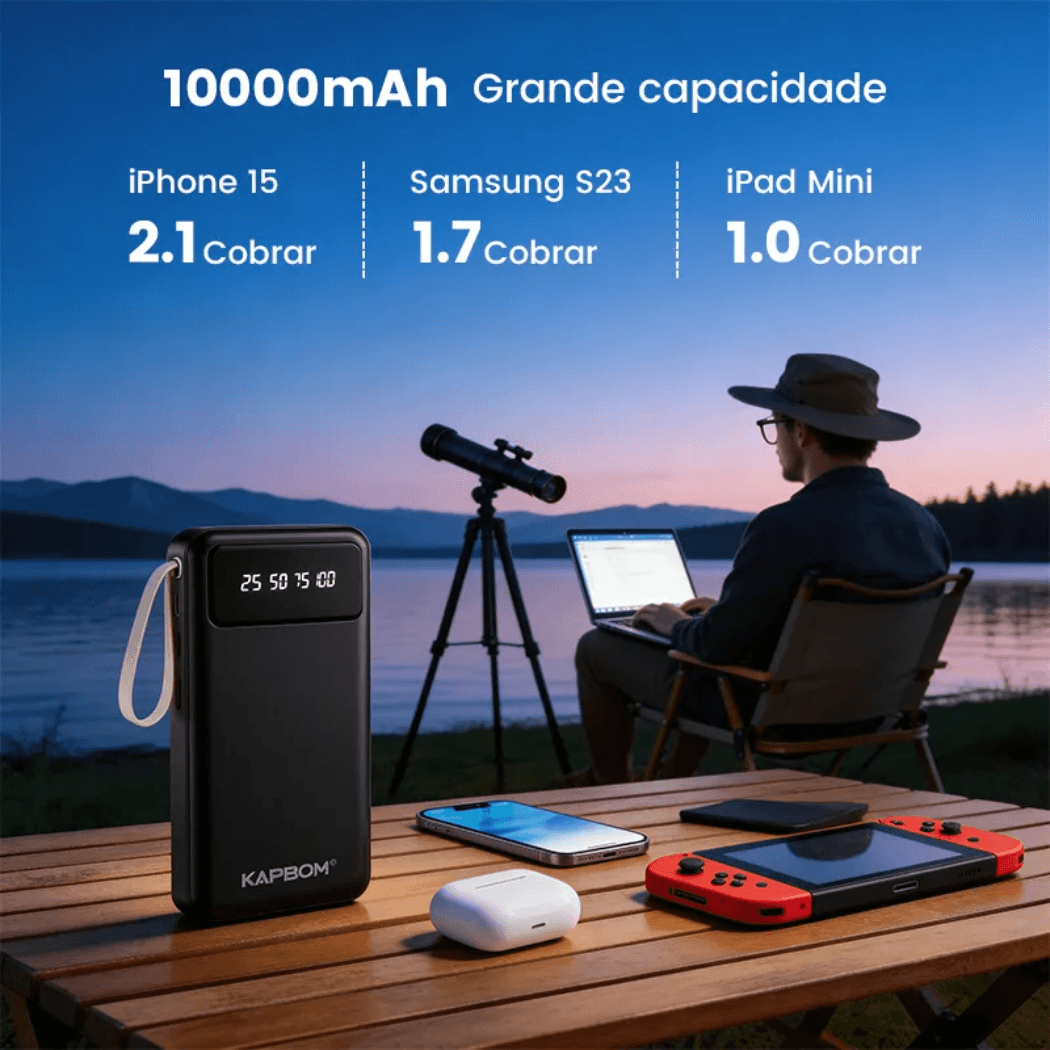 Carregador Power Bank 10000mAh 04 Saídas USB V8 KA-9932
