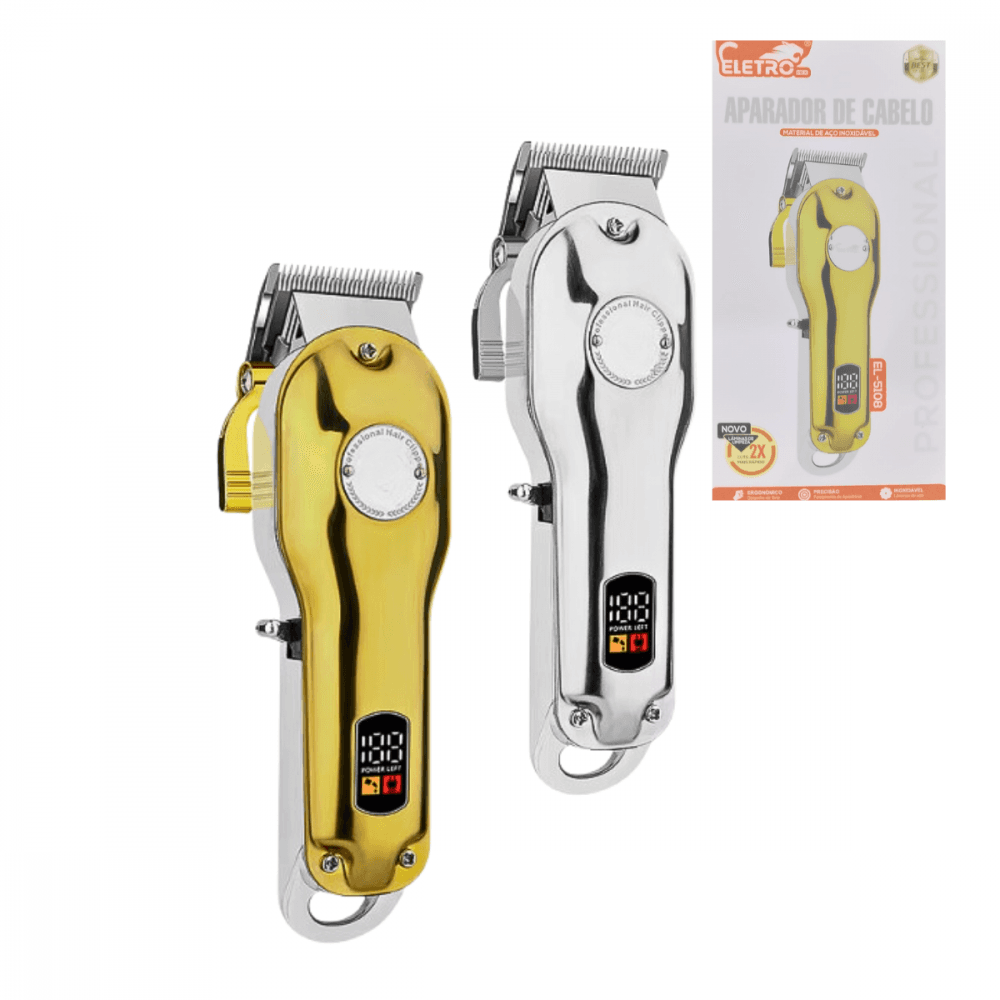 Máquina Cortar Cabelo Profissional Tela LED Sem Fio EL-5108