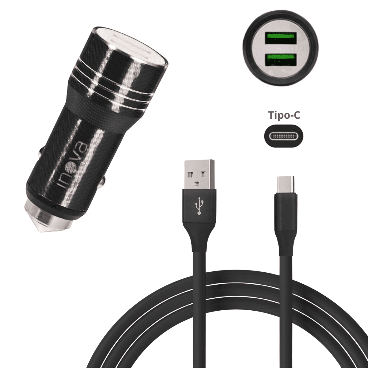 Carregador Veicular TURBO 02 Portas USB Cabo TIPO-C CAR-8357