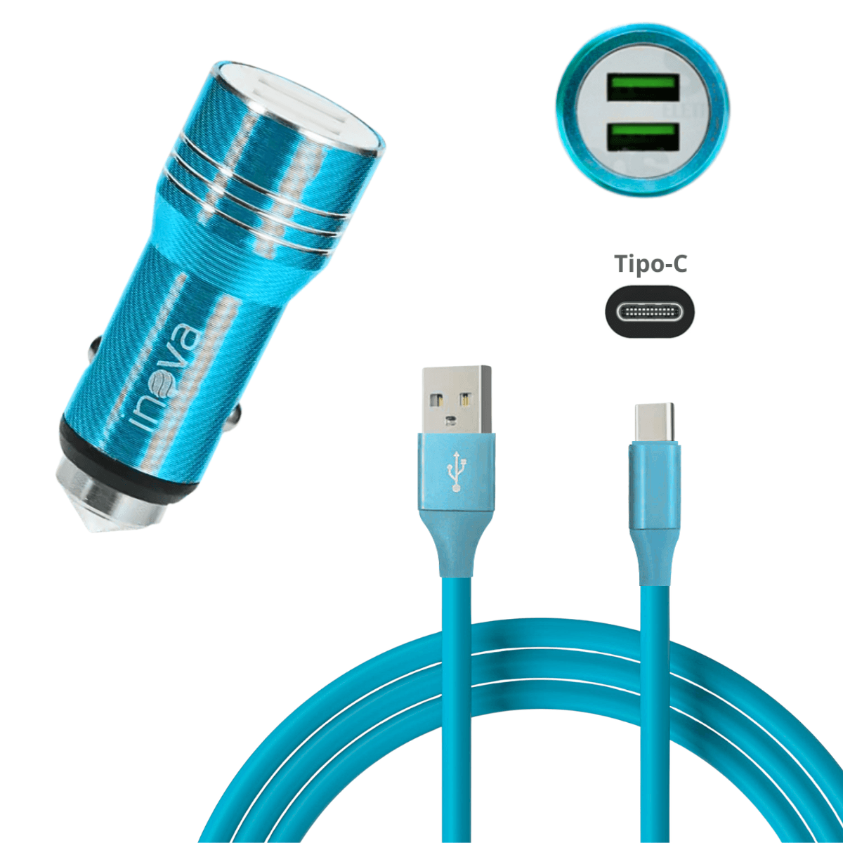 Carregador Veicular TURBO 02 Portas USB Cabo TIPO-C CAR-8357