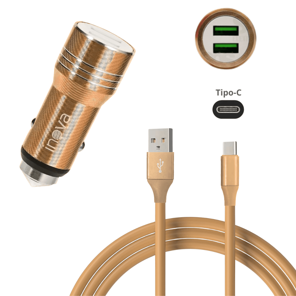 Carregador Veicular TURBO 02 Portas USB Cabo TIPO-C CAR-8357