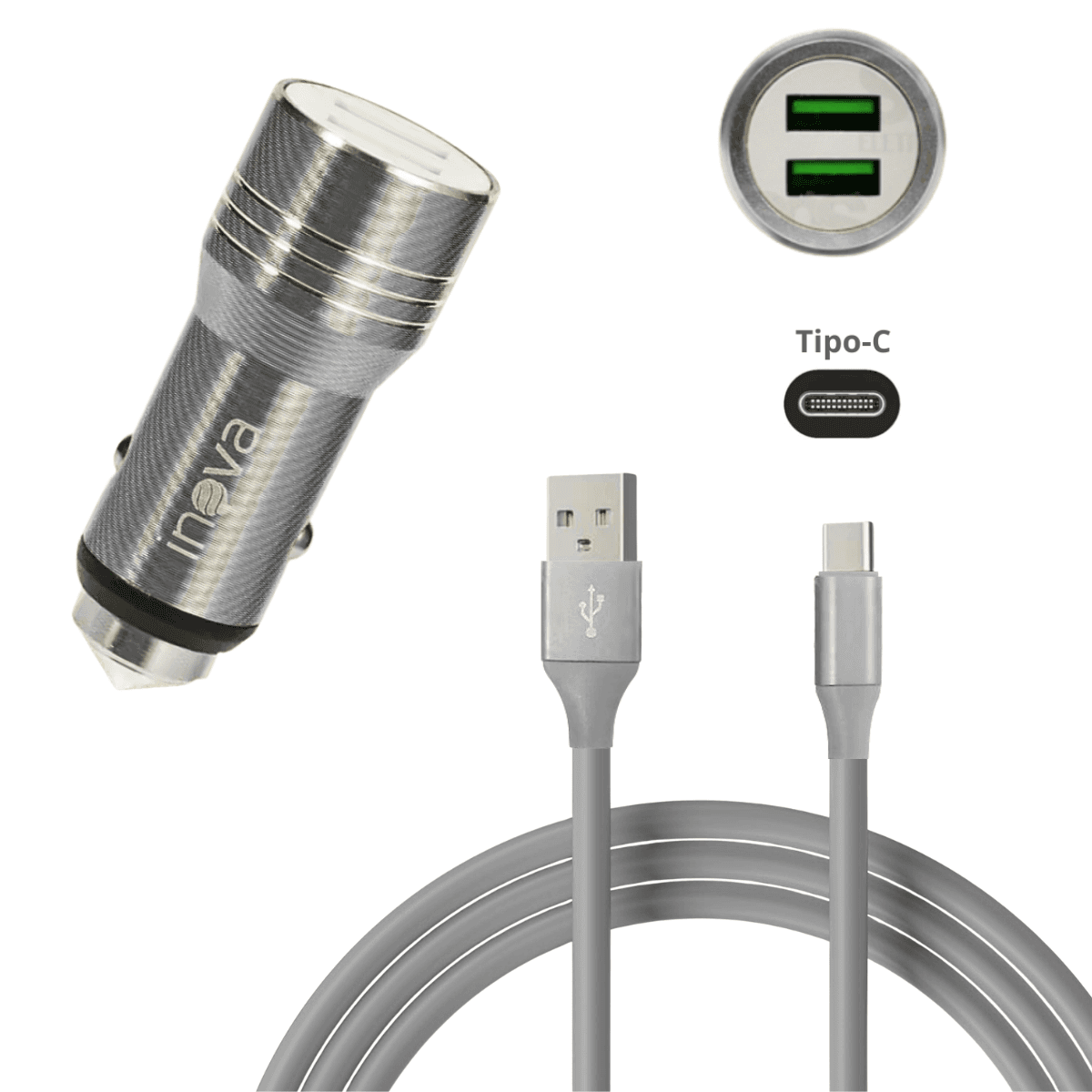 Carregador Veicular TURBO 02 Portas USB Cabo TIPO-C CAR-8357