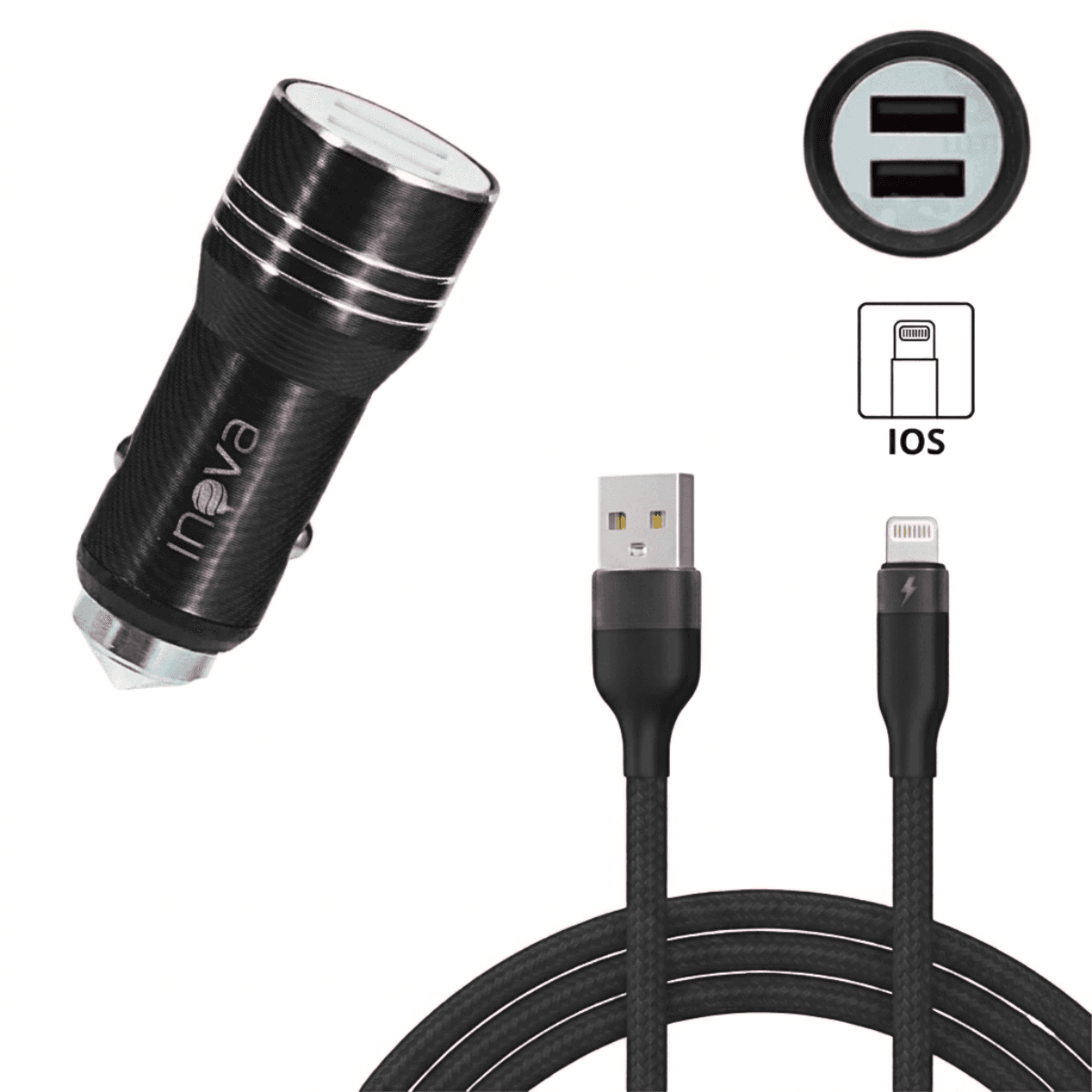 Carregador Veicular TURBO 02 Portas USB Cabo Lightning GL01A