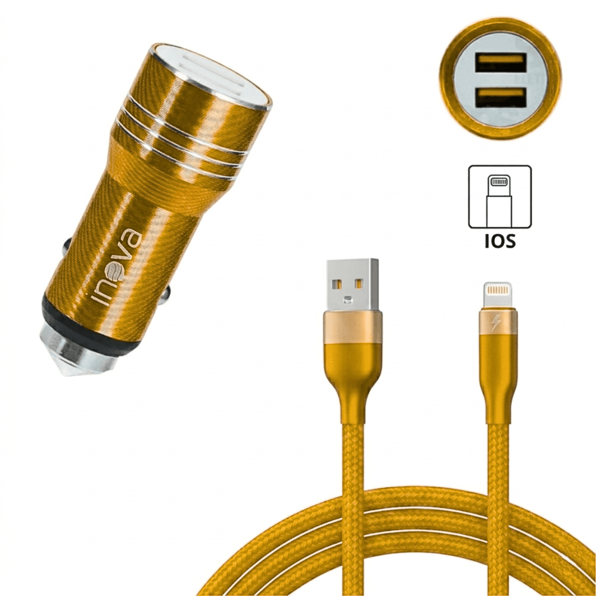Carregador Veicular TURBO 02 Portas USB Cabo Lightning GL01A
