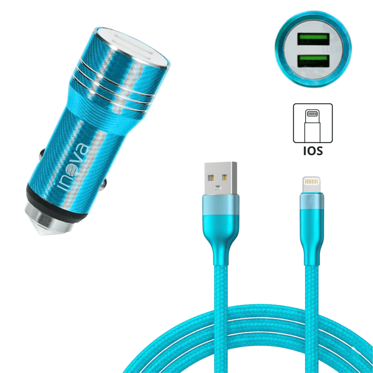 Carregador Veicular TURBO 02 Portas USB Cabo Lightning GL01A