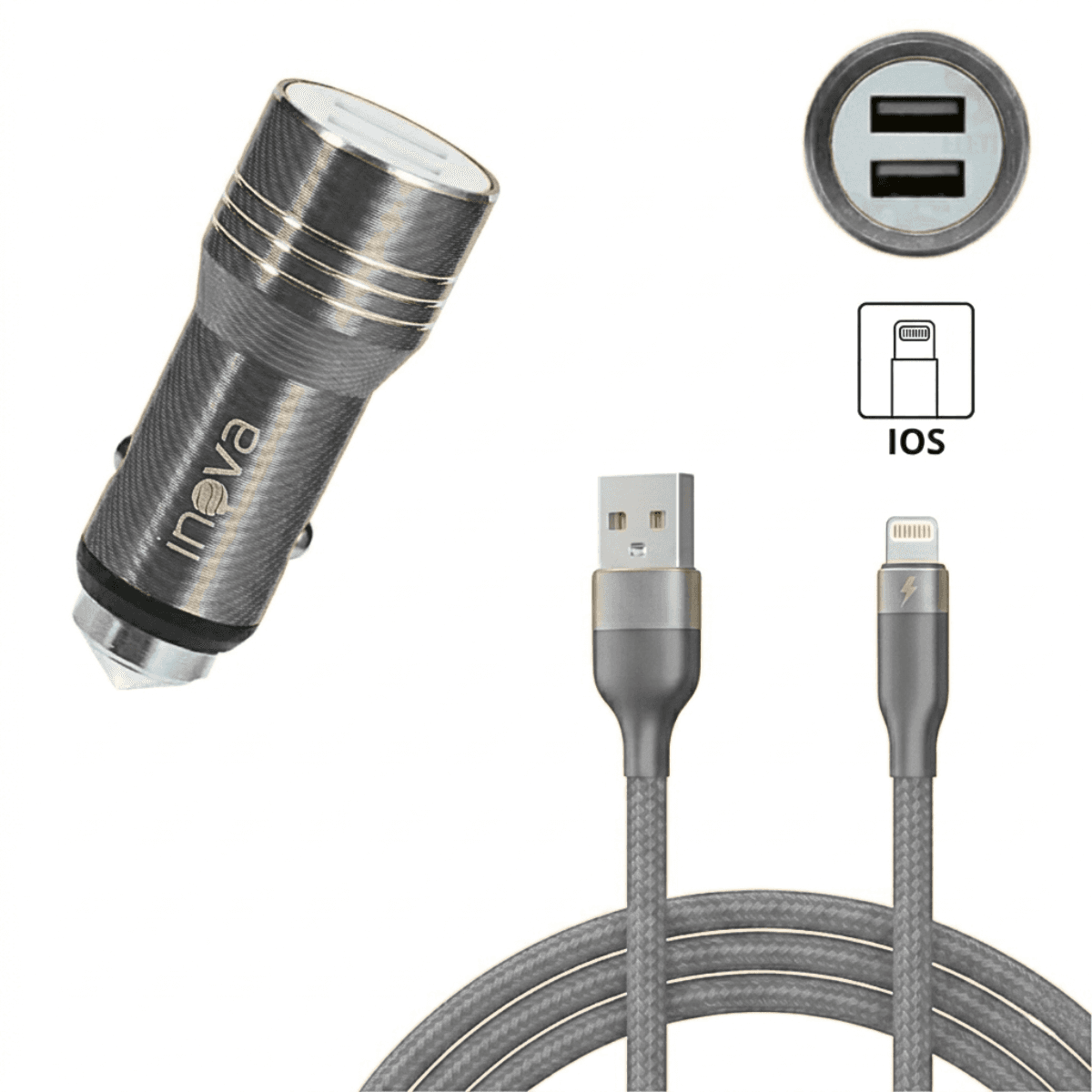 Carregador Veicular TURBO 02 Portas USB Cabo Lightning GL01A