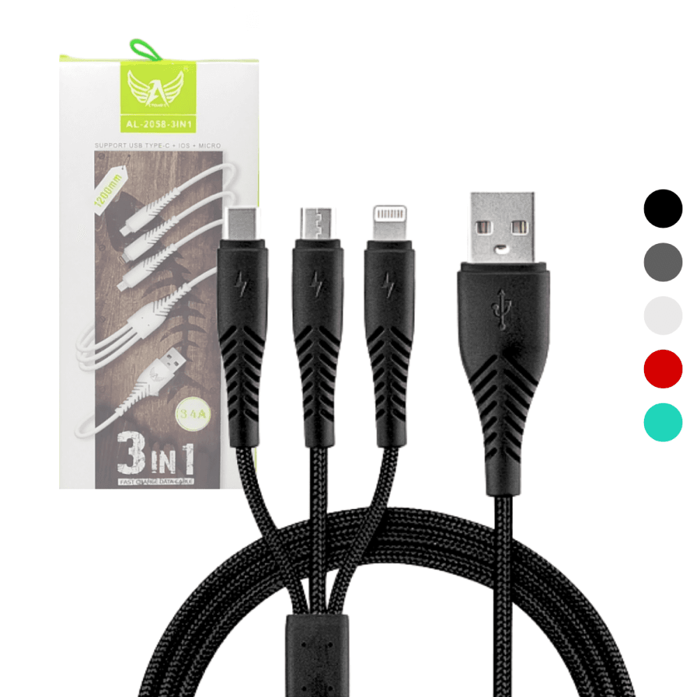 Cabo Carregador 3 in 1 conexão Tipo-C V8 Lightning AL-2058